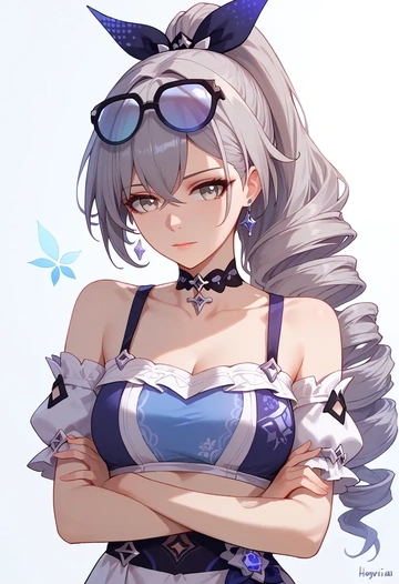 star rail,silver wolf,crop top,athletic shorts  - AI generated anime art